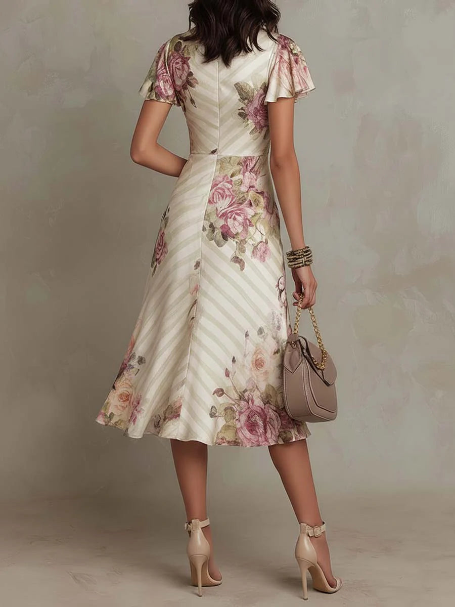 Margaret | Midikleid Satinierte Florale Vintage