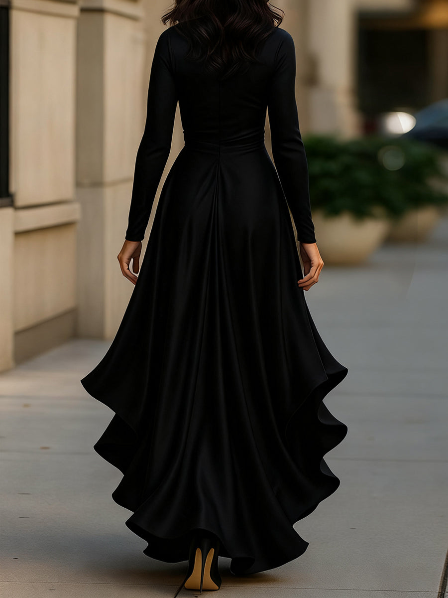 Palma | Drapiertes Satin-Maxikleid mit Rüschendetails