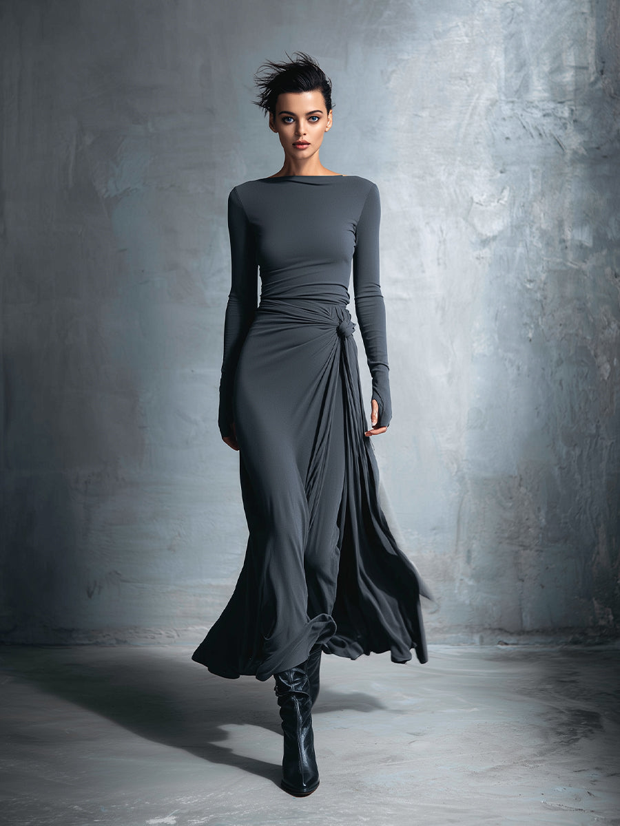 Naomie | Maxikleid mit Seidenknoten