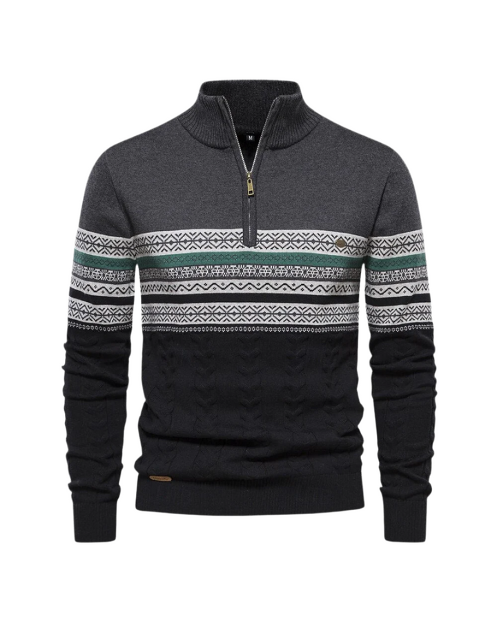 Frederico Baumwollpullover mit Reißverschluss und Muster