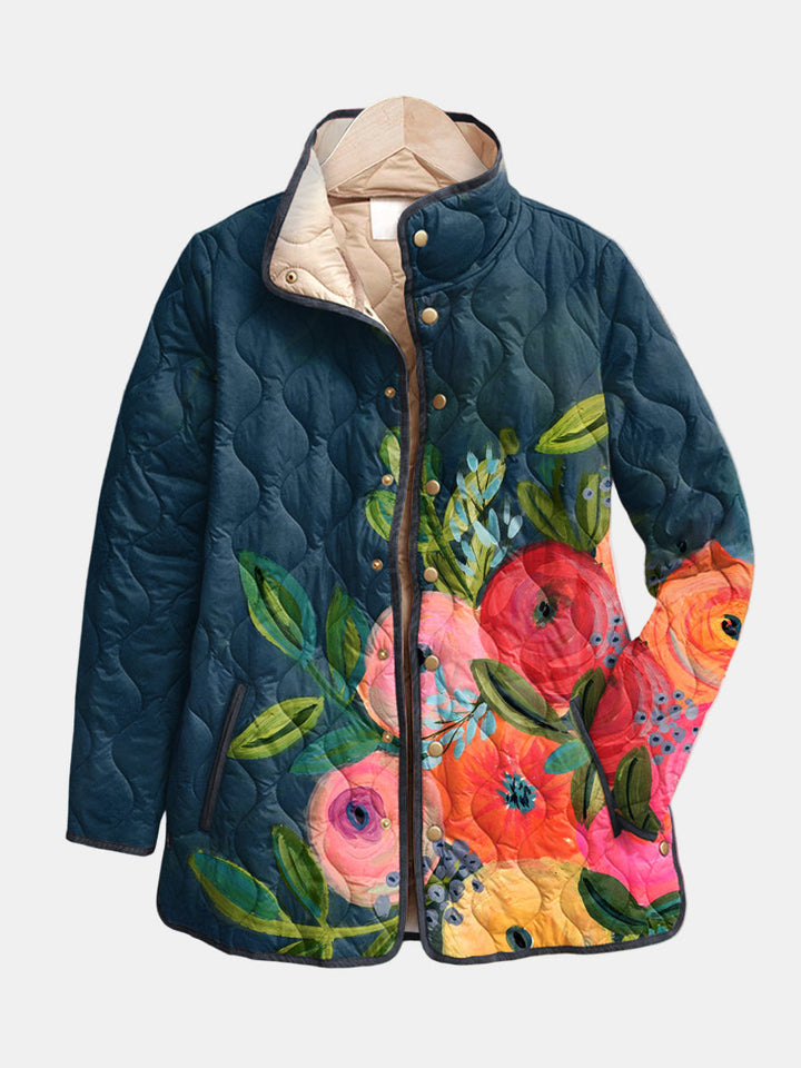 DELACROIX | Steppjacke mit gemalten Blumen Camille