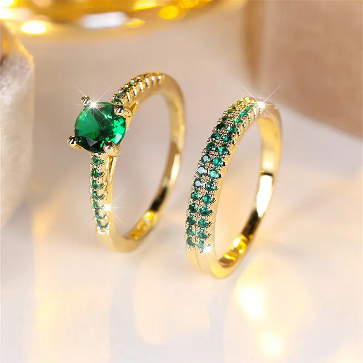 Duo-Ring Set mit Smaragd in Gold