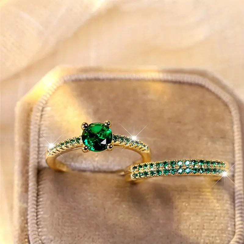 Duo-Ring Set mit Smaragd in Gold