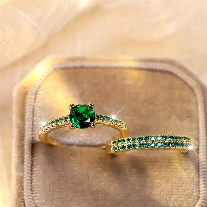 Duo-Ring Set mit Smaragd in Gold