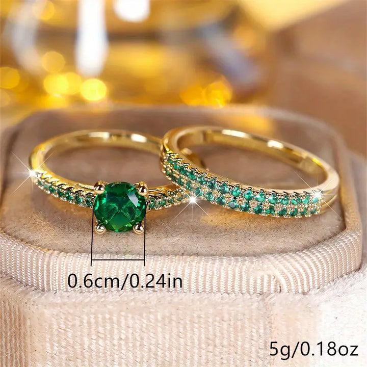 Duo-Ring Set mit Smaragd in Gold