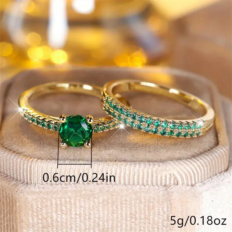 Duo-Ring-Set mit Smaragd aus Gold
