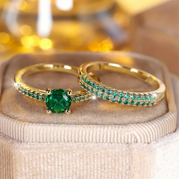 Duo-Ring-Set mit Smaragd aus Gold