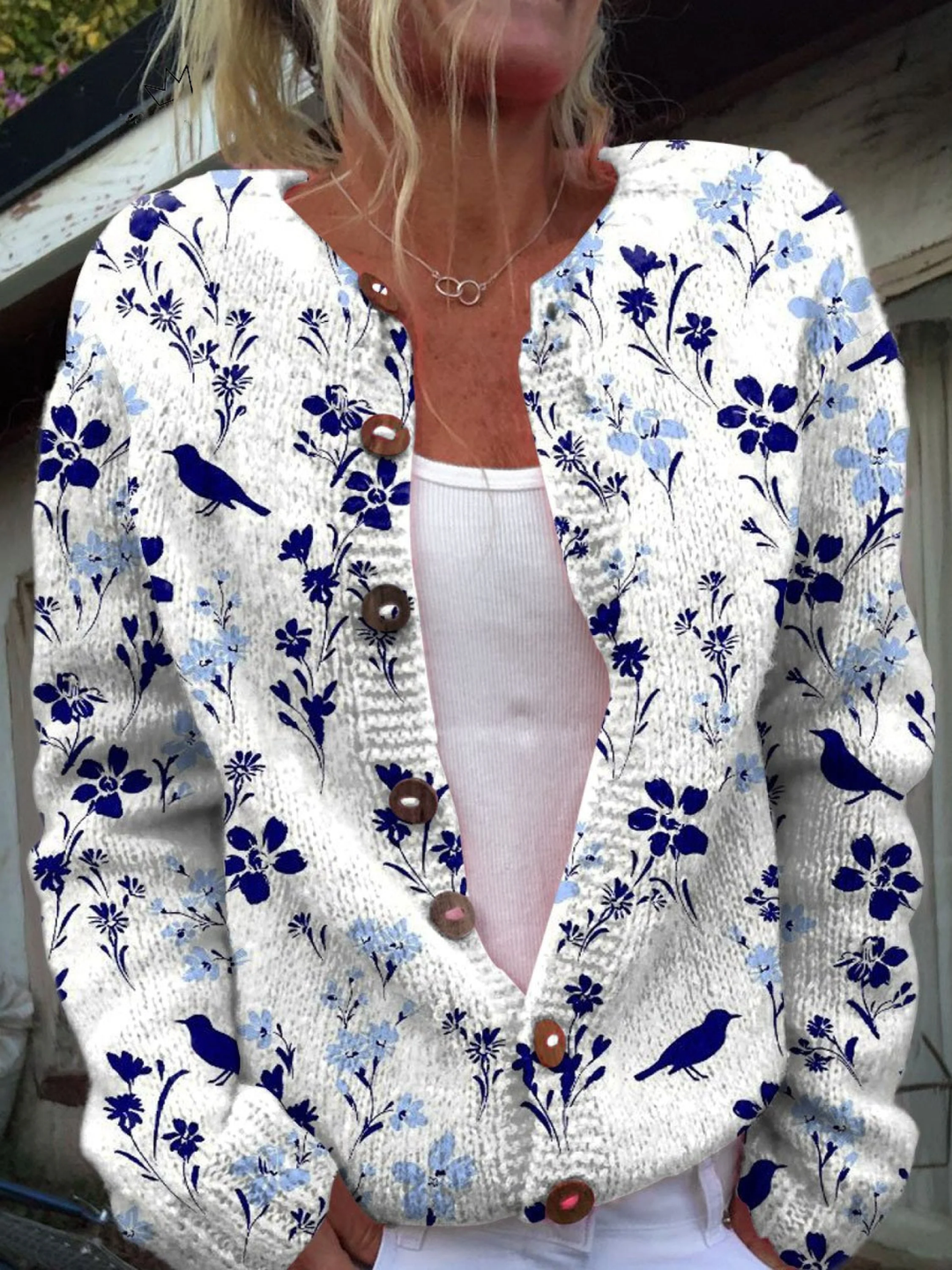 Vynora™ | Vintage Blumen Vogel Druck Knopf-Front Cardigan Pullover