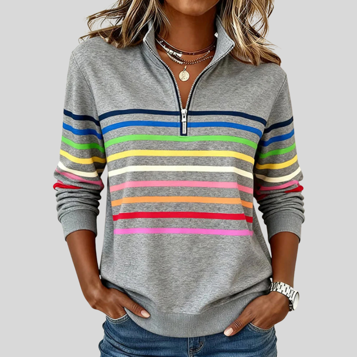 Ingrid | Bunt gestreiftes Sweatshirt mit Viertelreißverschluss