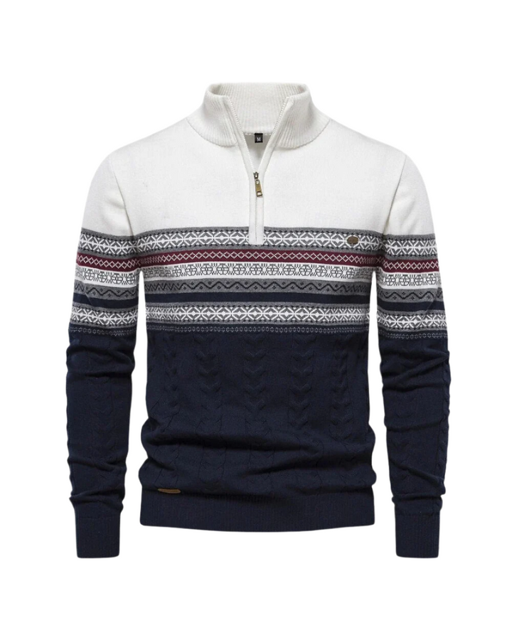 Frederico Baumwollpullover mit Reißverschluss und Muster
