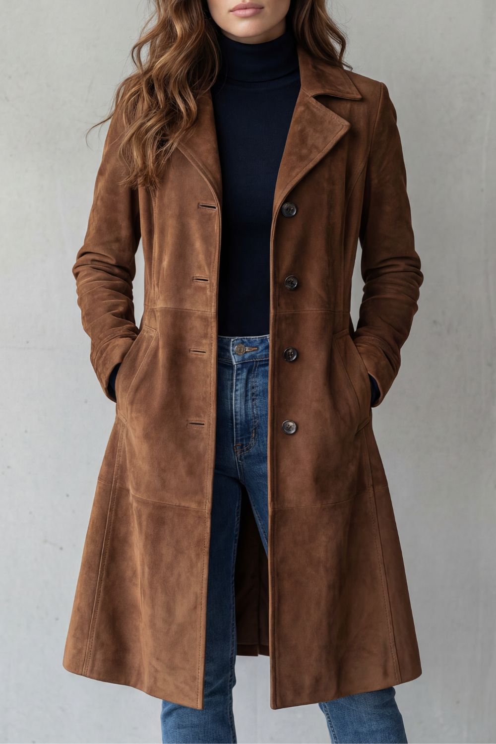 Brigitte | Vintage-Mokafinish – Langer Mantel