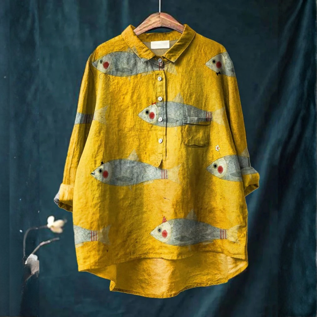 Hafen | Verspieltes Fischdruck-Shirt