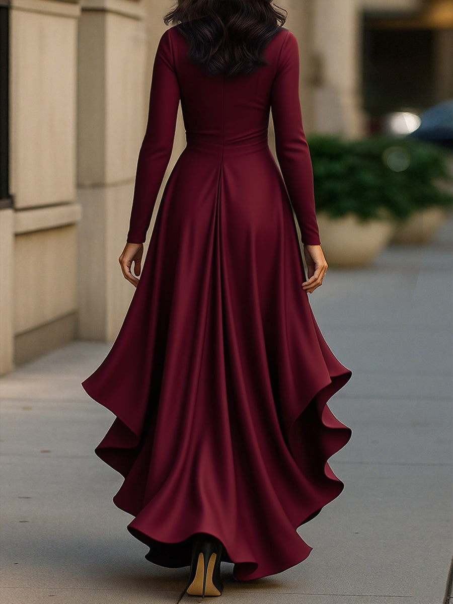 Palma | Drapiertes Satin-Maxikleid mit Rüschendetails