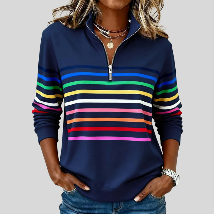 Ingrid | Bunt gestreiftes Sweatshirt mit Viertelreißverschluss