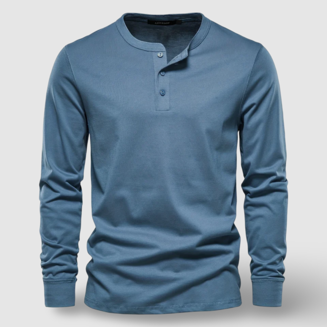 Elegante Baumwoll-Langarm-Henley