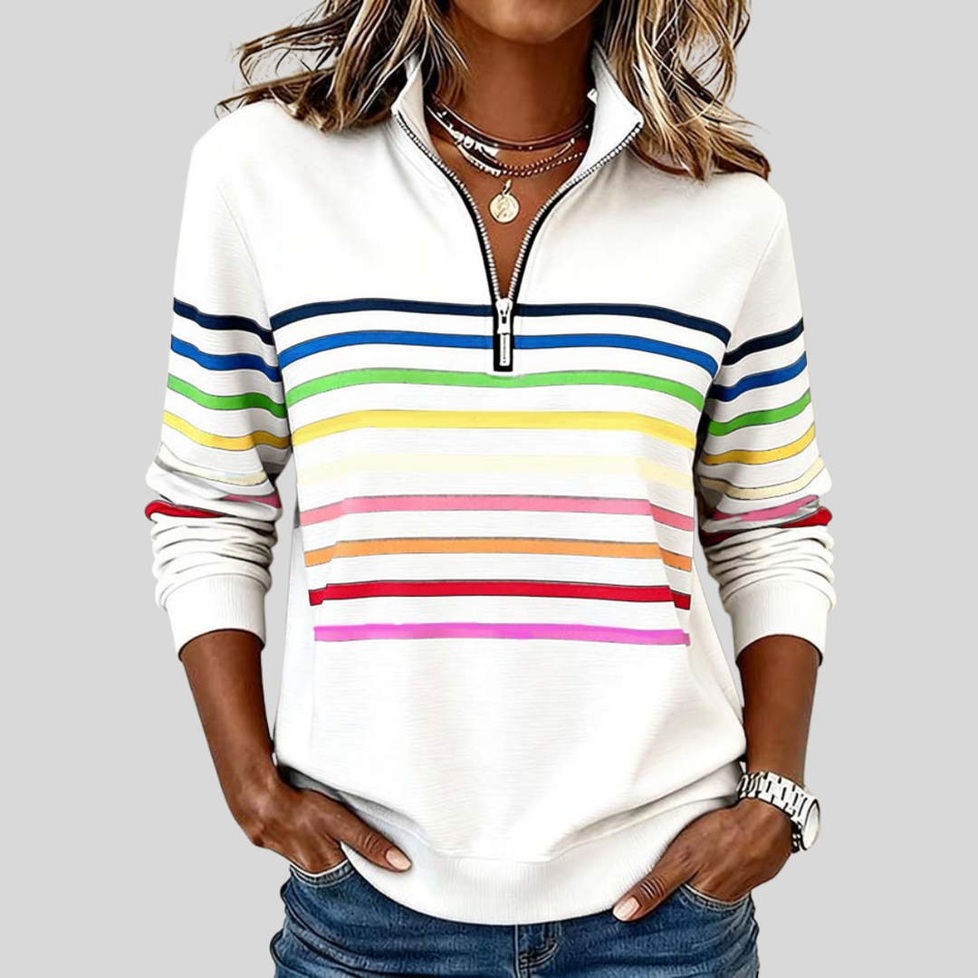 Ingrid | Bunt gestreiftes Sweatshirt mit Viertelreißverschluss