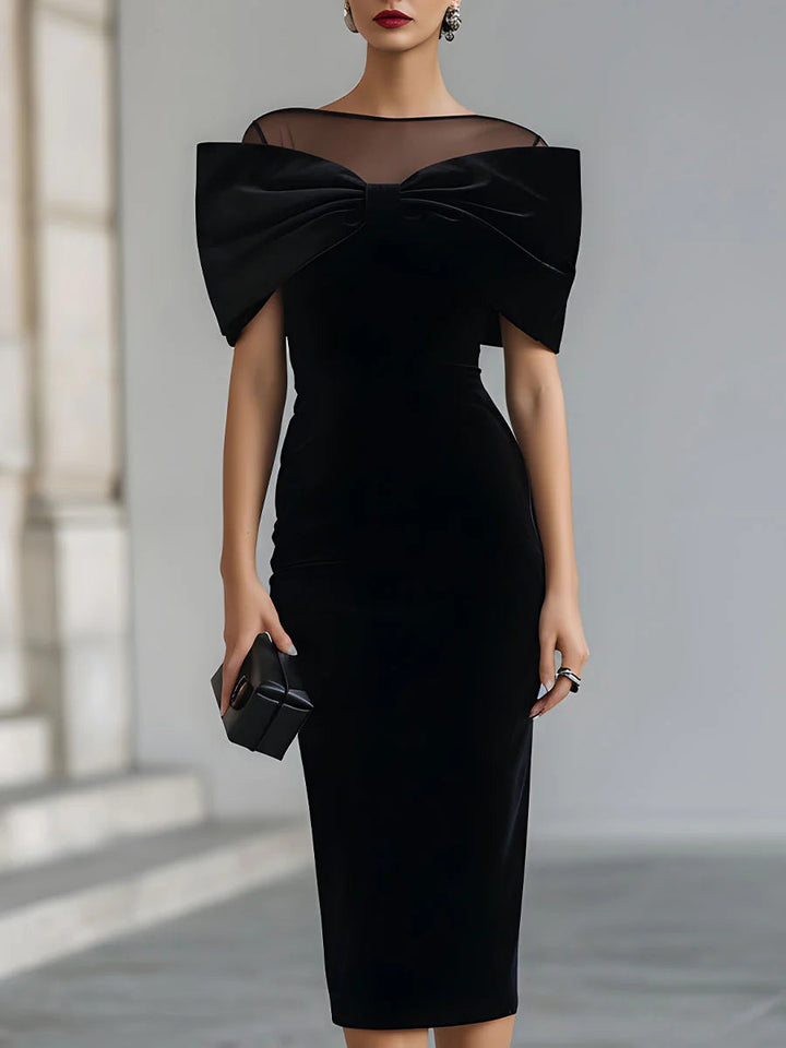 Regina ❘ Schwarzes Samt-Midikleid mit dramatischer Schleife