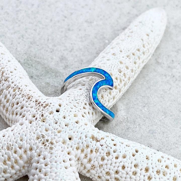 Wellenring aus Silber mit Blauer Opal