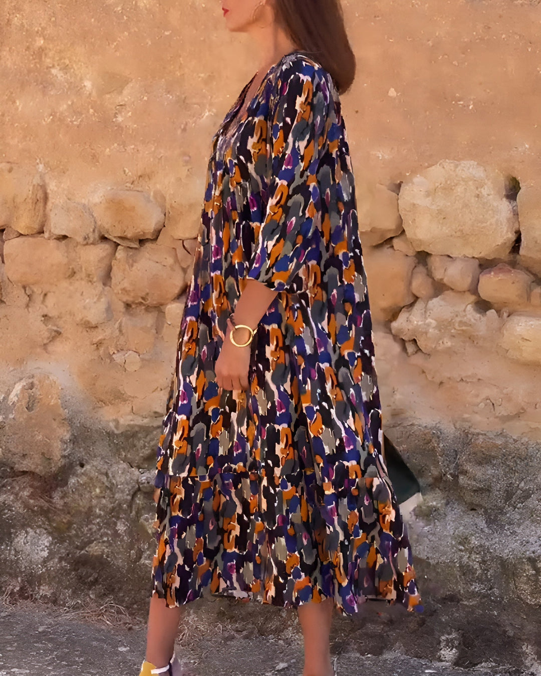 NATHALIE | RETRO BEDRUCKTES KLEID MIT V-AUSSCHNITT