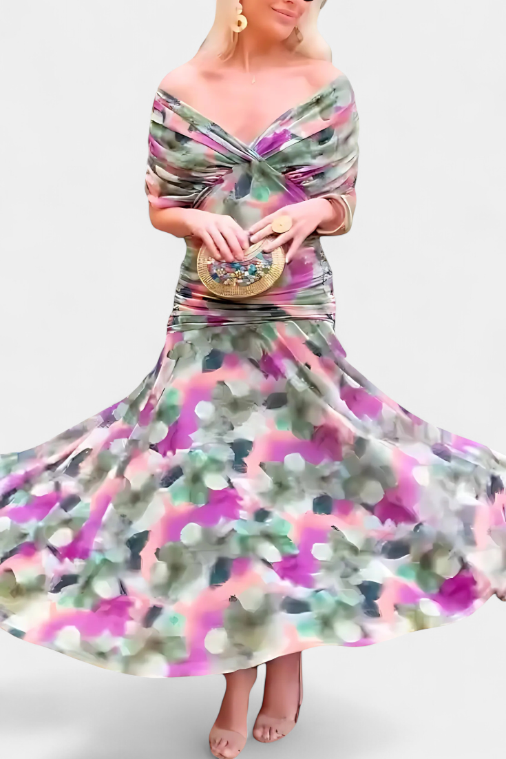 Florendra | Langes Blumenkleid mit V-Ausschnitt