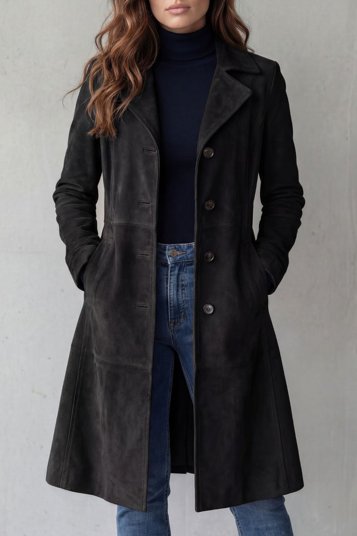 Brigitte | Vintage-Mokafinish – Langer Mantel
