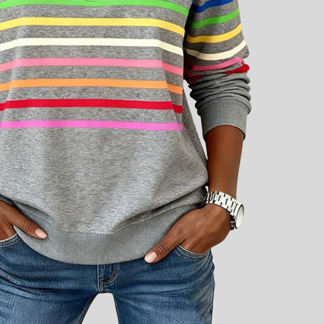 Ingrid | Bunt gestreiftes Sweatshirt mit Viertelreißverschluss