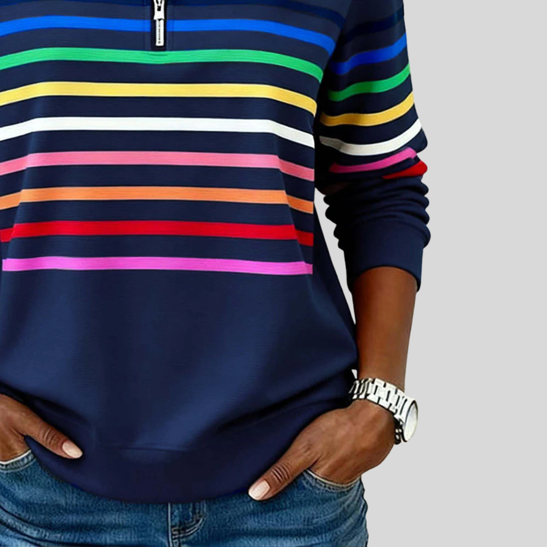 Ingrid | Bunt gestreiftes Sweatshirt mit Viertelreißverschluss