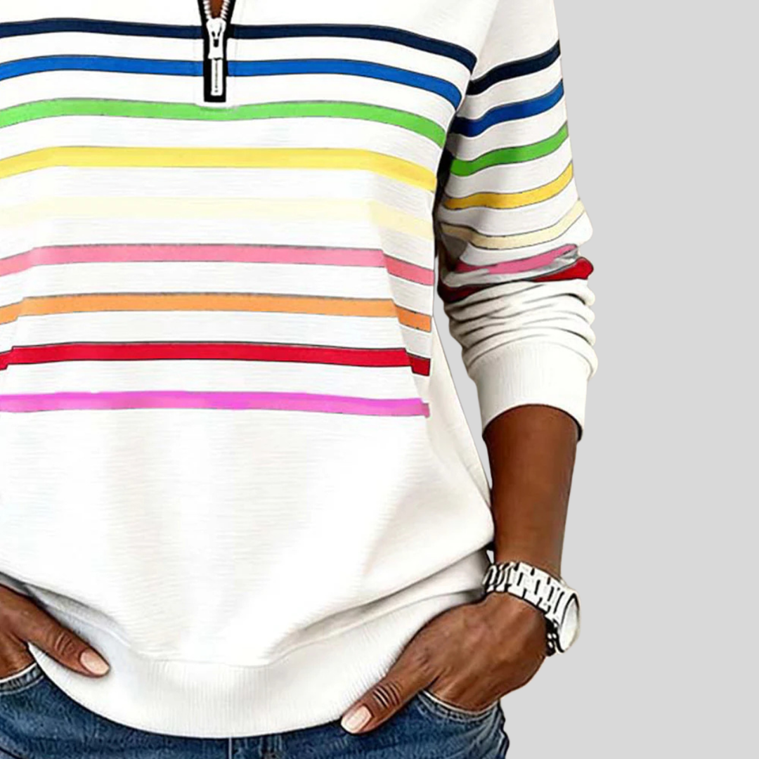 Ingrid | Bunt gestreiftes Sweatshirt mit Viertelreißverschluss