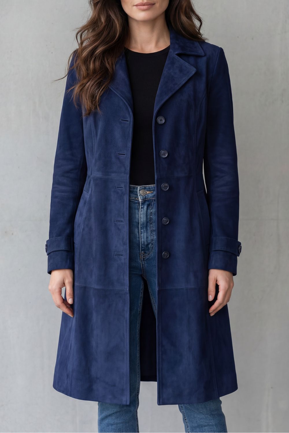 Brigitte | Vintage-Mokafinish – Langer Mantel