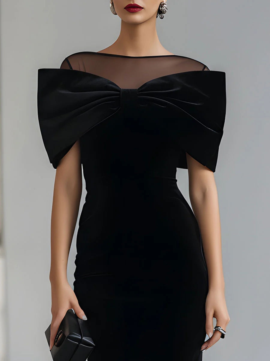 Regina ❘ Schwarzes Samt-Midikleid mit dramatischer Schleife