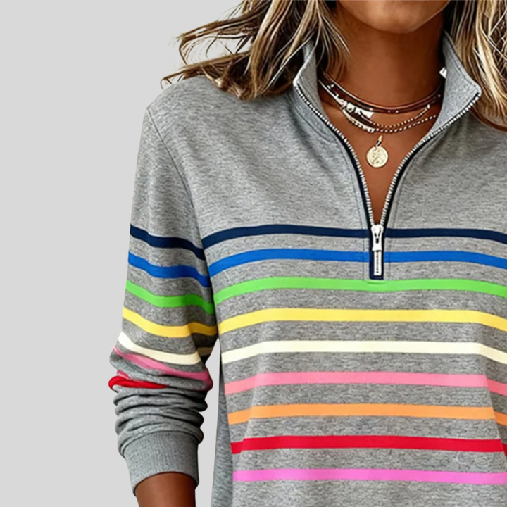 Ingrid | Bunt gestreiftes Sweatshirt mit Viertelreißverschluss