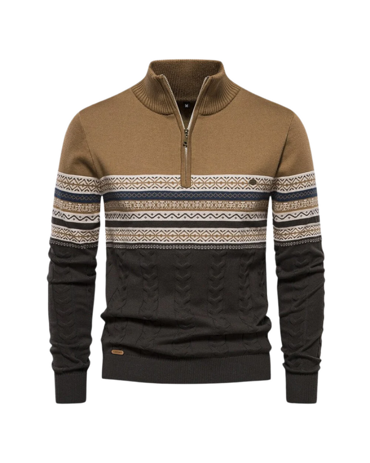 Frederico Baumwollpullover mit Reißverschluss und Muster
