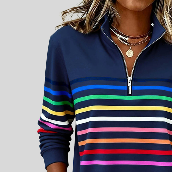 Ingrid | Bunt gestreiftes Sweatshirt mit Viertelreißverschluss