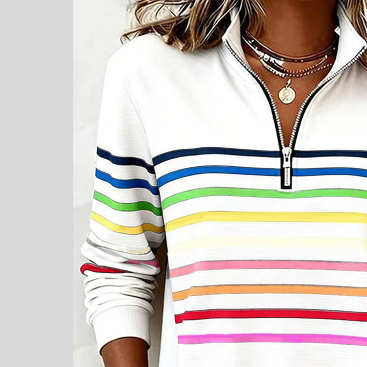 Ingrid | Bunt gestreiftes Sweatshirt mit Viertelreißverschluss