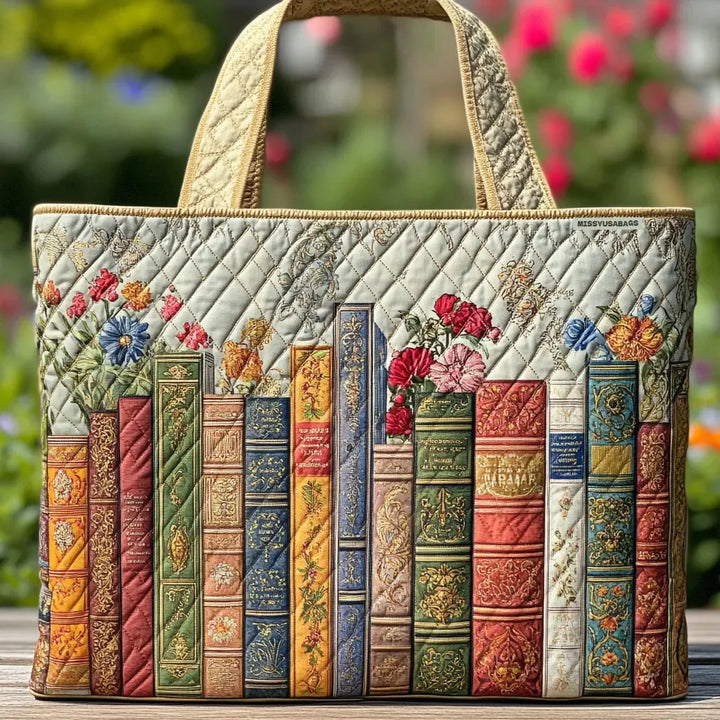 Selma – Gepolsterte Tragetasche mit Bibliotheksmotiv