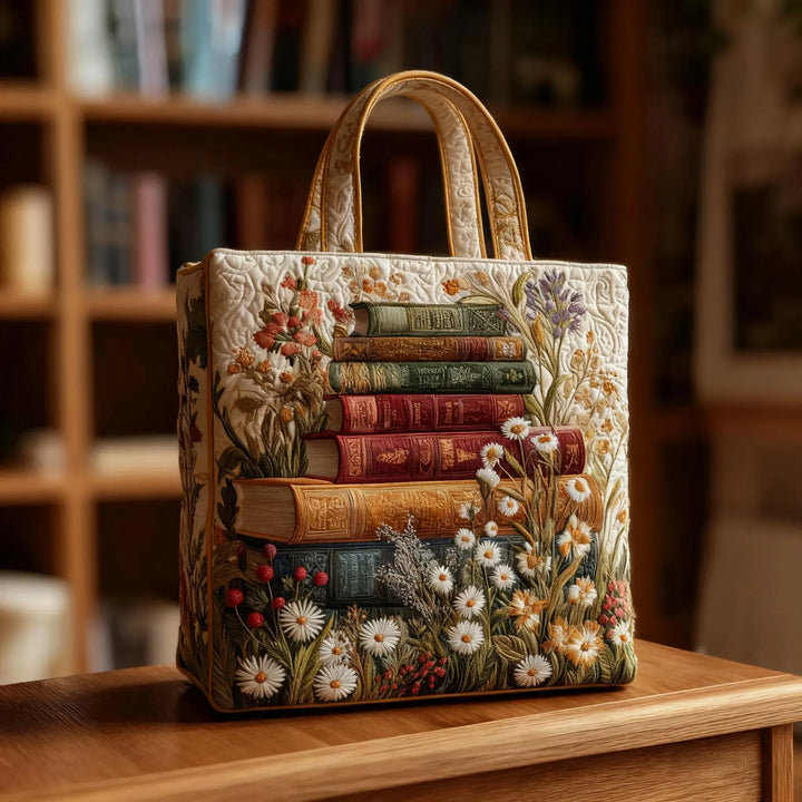 Eileen – Gepolsterte Tasche mit gesticktem Buchstapel-Muster