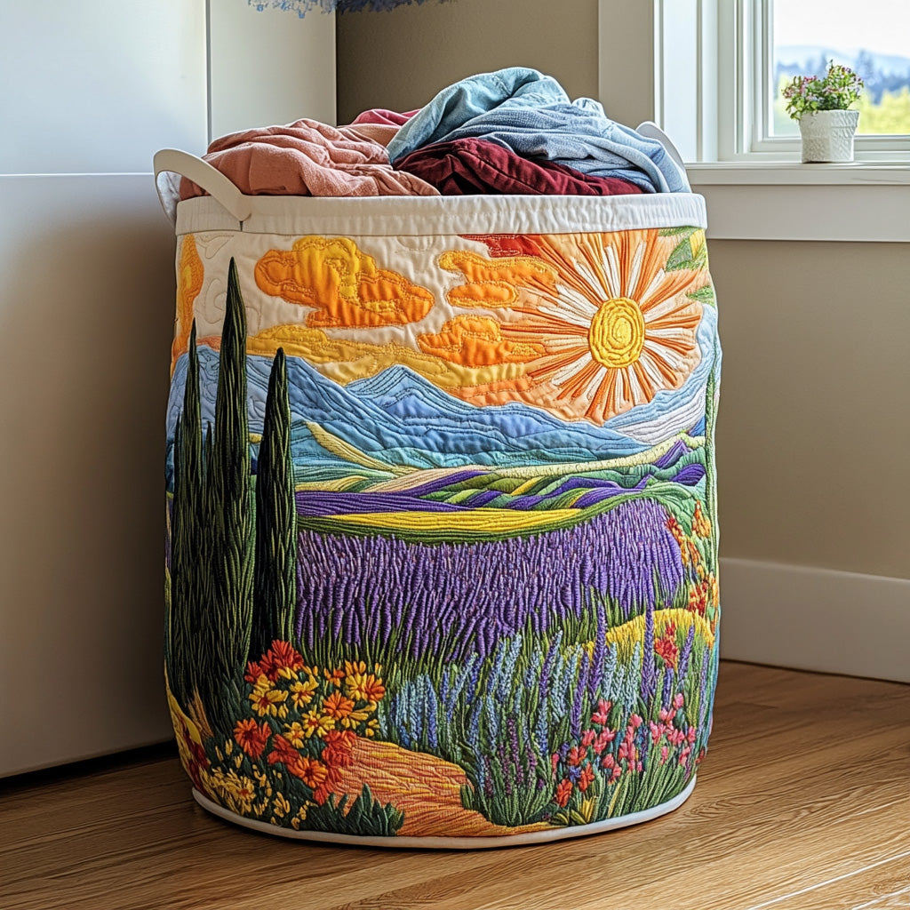 Monica – Quilt-Wäschekorb mit Wiesenszene