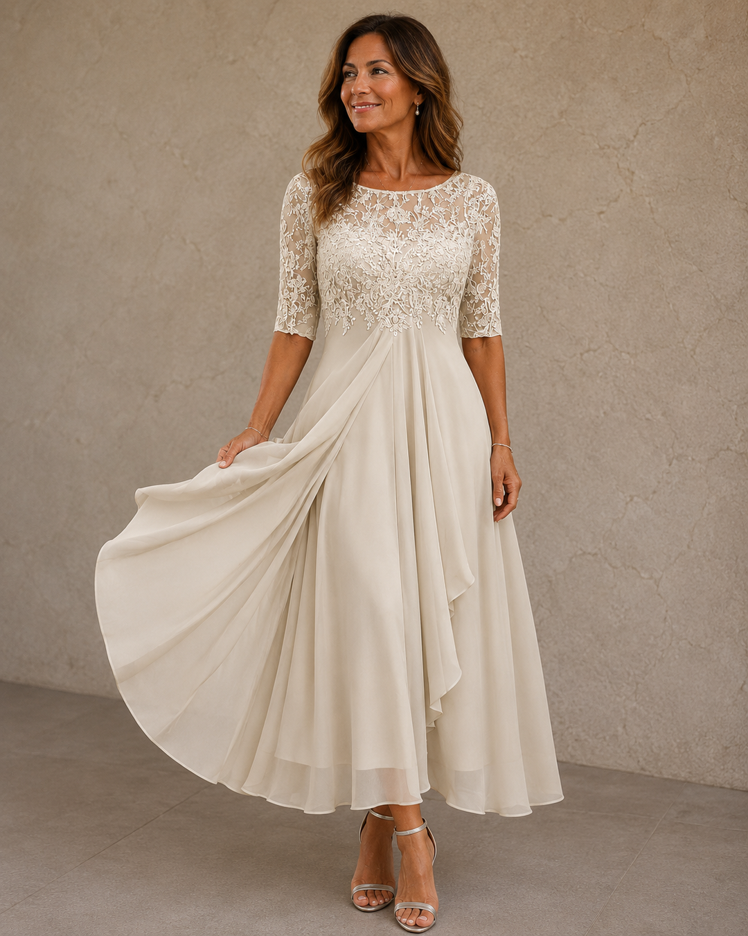 Abella™ | Spitzen- und Chiffonkleid
