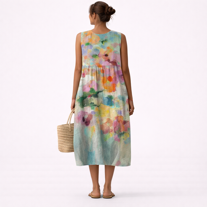 Carla™ | Elegantes, mehrfarbiges Midi-Kleid