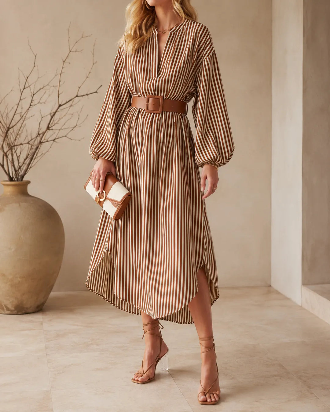 Sienna | Gürteltuch gestreiftes Midi-Hemdkleid