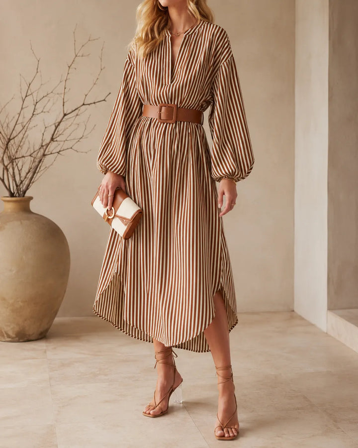 Sienna | Gürteltuch gestreiftes Midi-Hemdkleid
