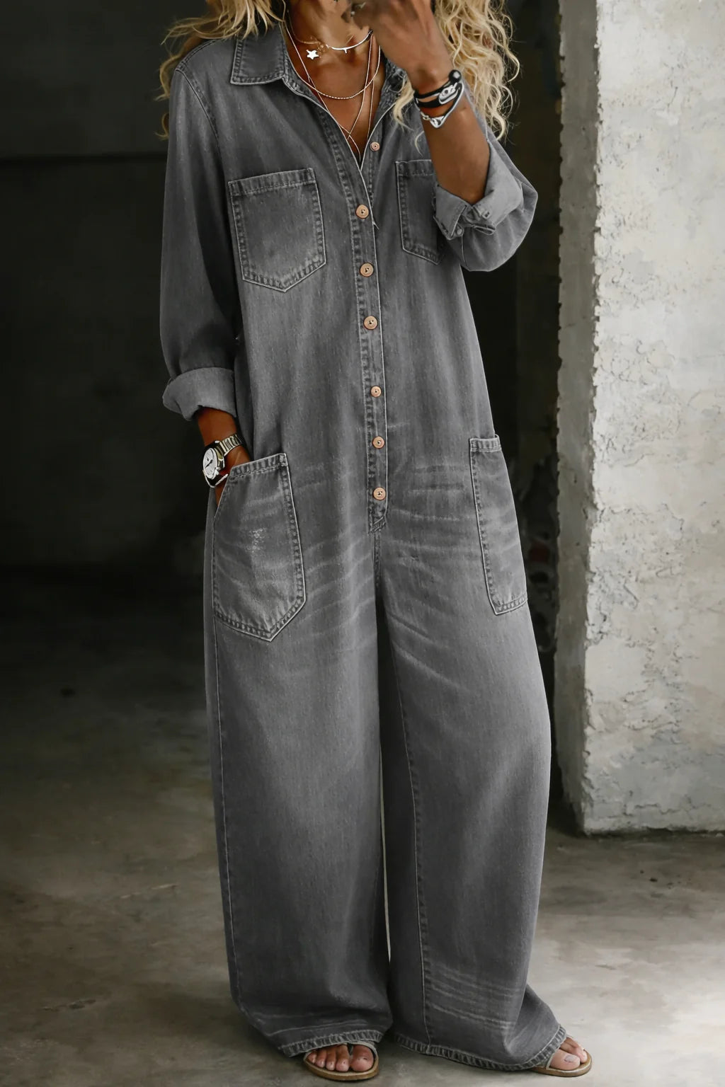 Sophia | Denim-Jumpsuit mit Offenen Schultern