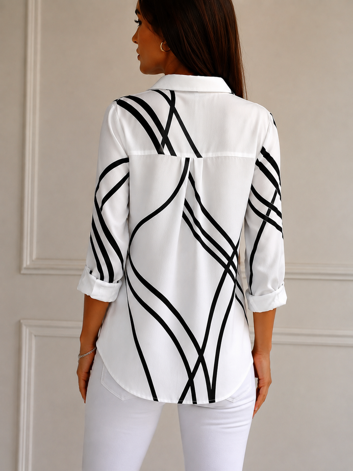 Ingrid I Damen Geometrische Bluse mit Knopfleiste und langen Ärmeln für den Alltag