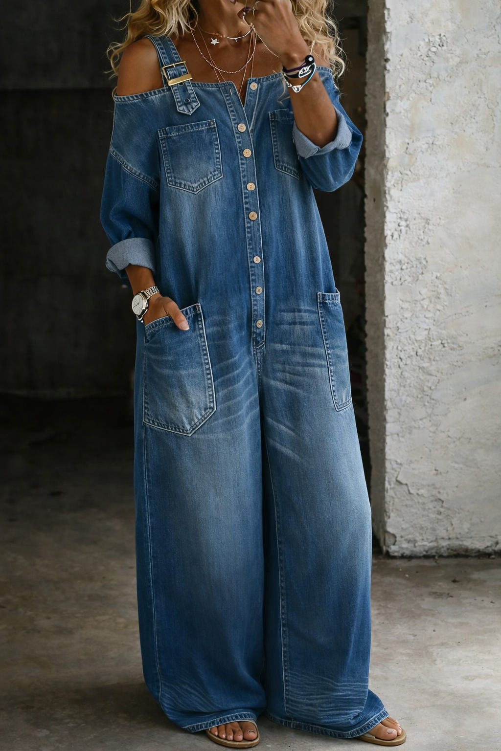 Stefania | Denim-Bluse mit freiliegenden Schultern