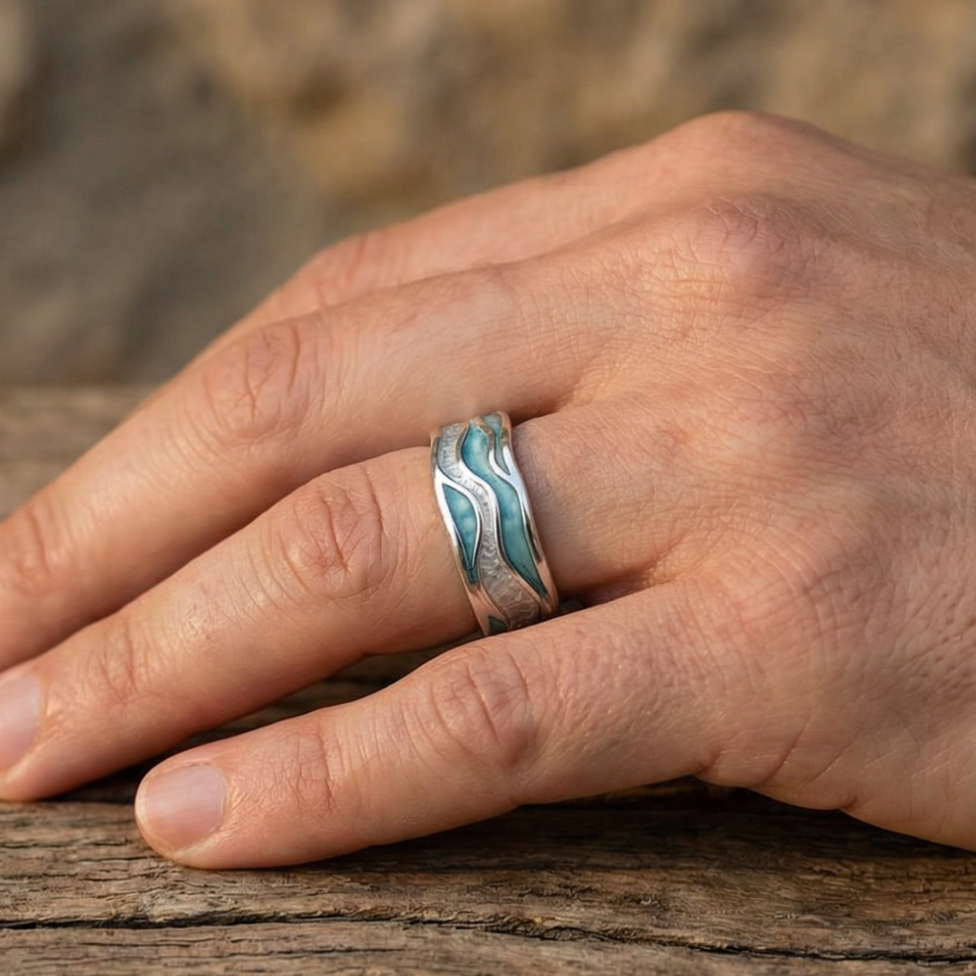 Ring mit Türkisfarbenen Silberwellen