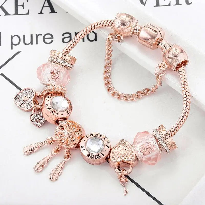 Traumfänger Armband Rosa mit Silbercharms Inklusive