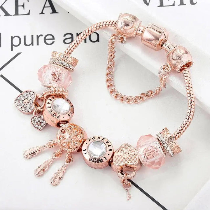 Traumfänger Armband Rosa mit Silbercharms Inklusive