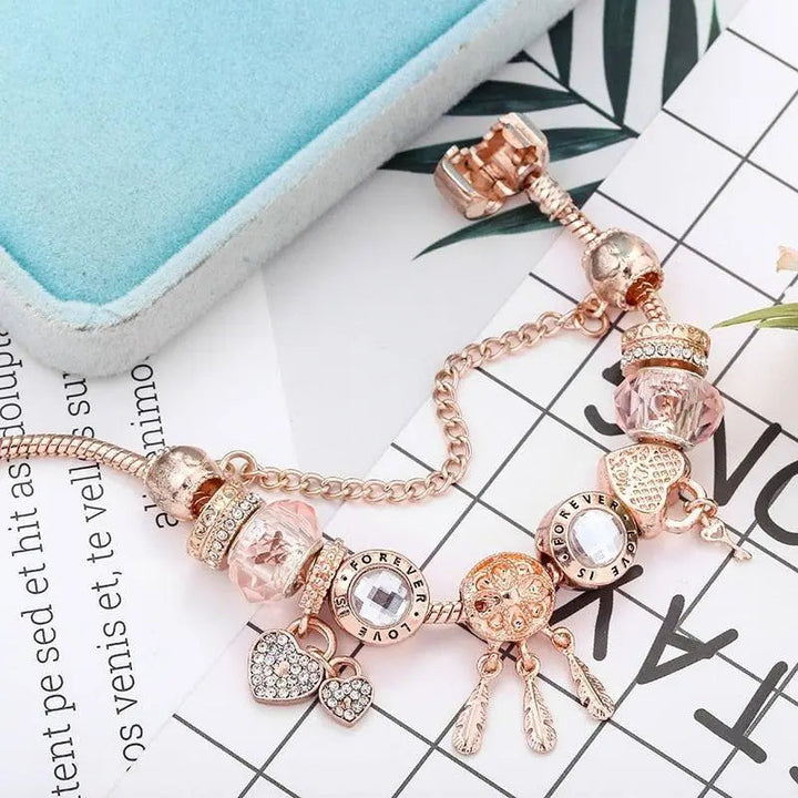 Traumfänger Armband Rosa mit Silbercharms Inklusive