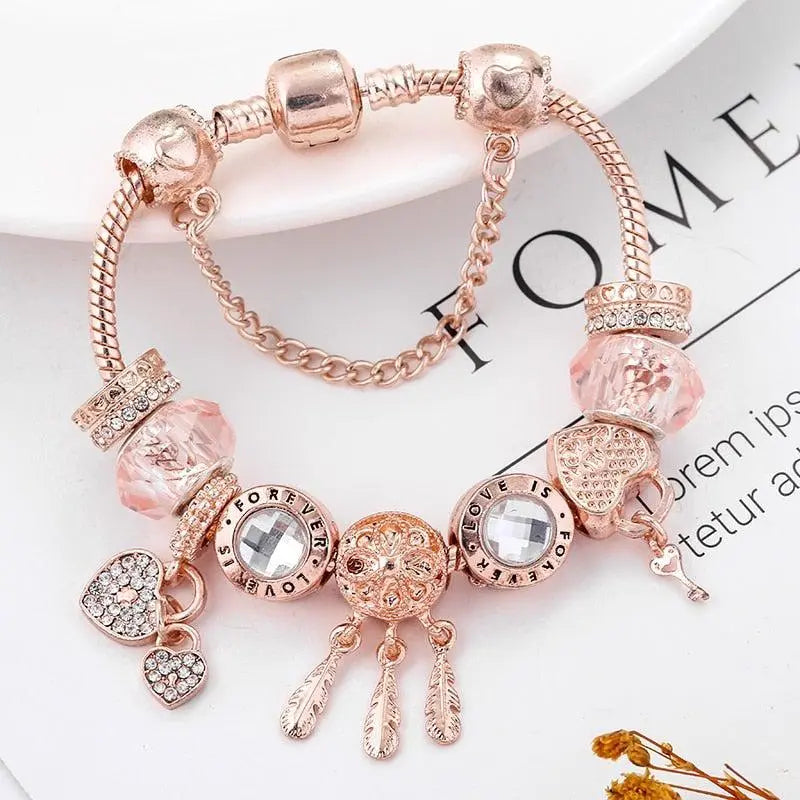 Traumfänger Armband Rosa mit Silbercharms Inklusive