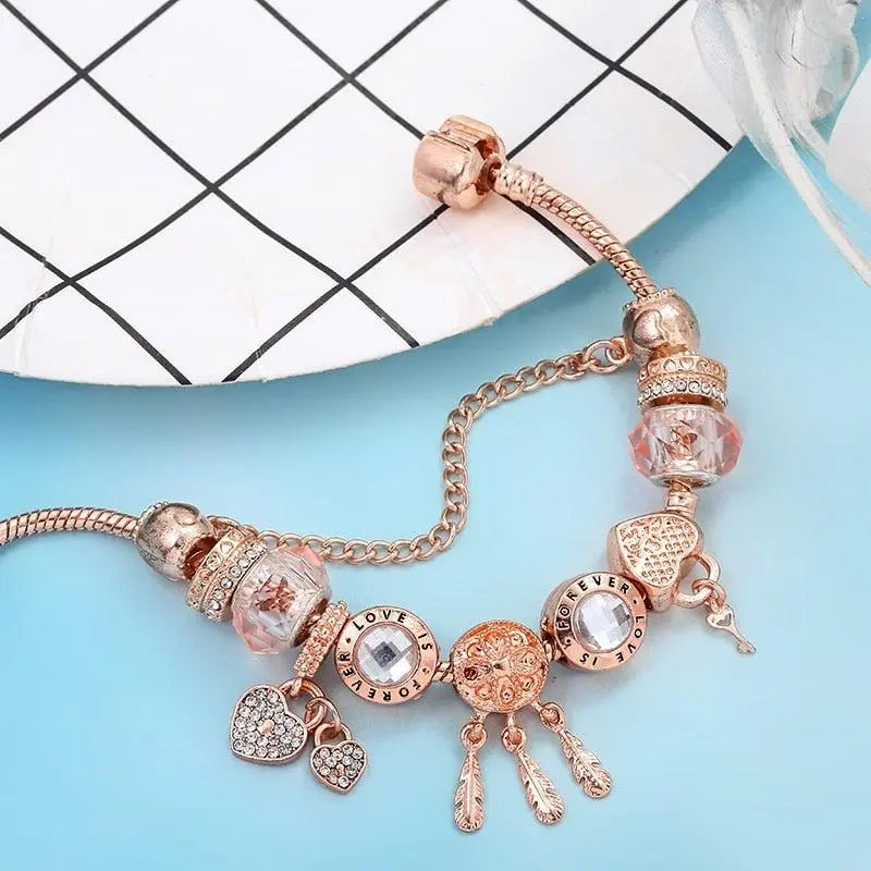 Traumfänger Armband Rosa mit Silbercharms Inklusive
